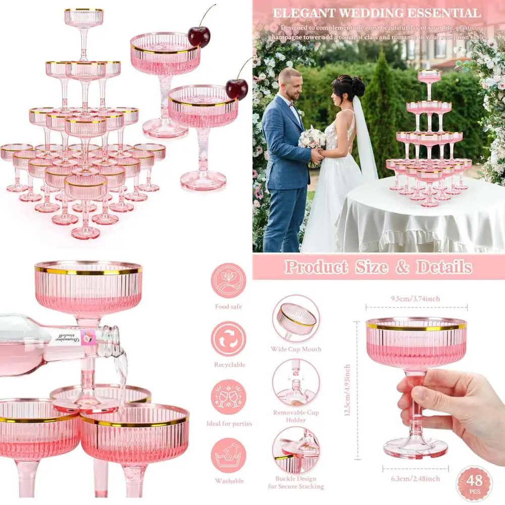 

Одноразовые прозрачные пластиковые флейты для шампанского на 5 унций с золотыми ободками, 30 упаковок, идеально подходят для вечеринок и специальных мероприятий, многоразовые мартини G