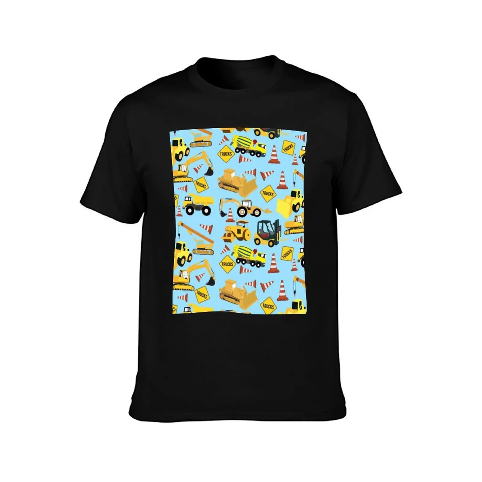 Construction Trucks Vehicles Pattern - Excavator, Backhoe and more. T-Shirt graphic t shirt vintage black t-shirts for men