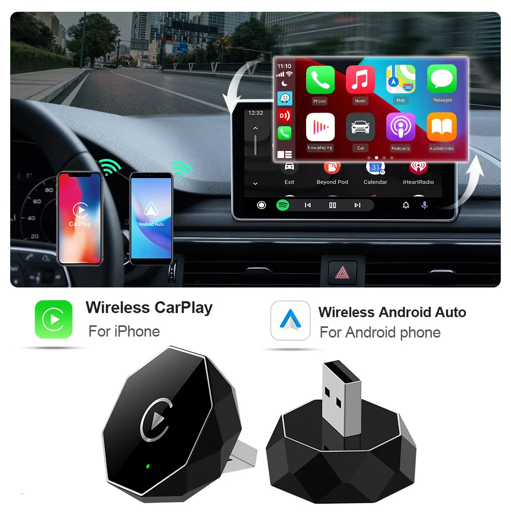 

2 in1 Wireless Carplay Adapter for Android iPhone Auto Wired to Wireless Car AI Box USB Connection For Volvo Benz Mg Kia Chery