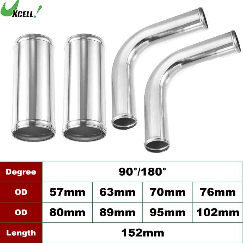 

UXCELL 2 Pcs Auto Car Aluminum Alloy Tube Intercooler Pipe 63 OD 152mm Length 90/180 Degree Bend Elbow Air Intake Joiners Tubing