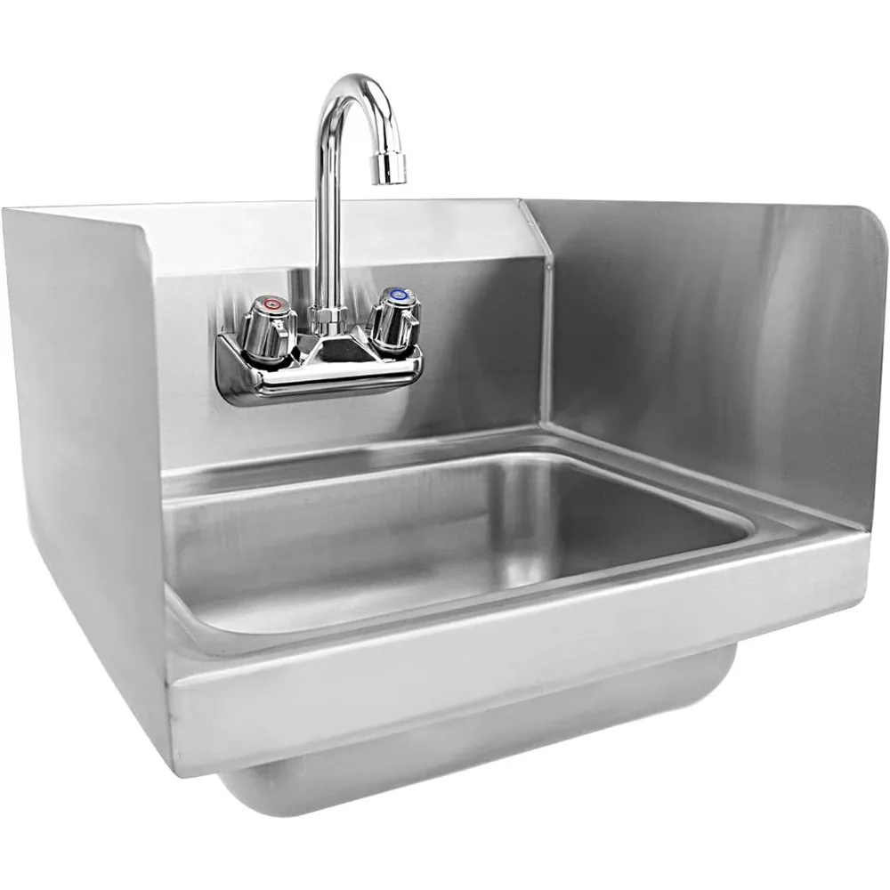 

Stainless Steel Wall Mount Hand Sink with Faucet | Commercial Hand Washing Basin For Restaurant, Kitchen | NSF. (12" x 12" with