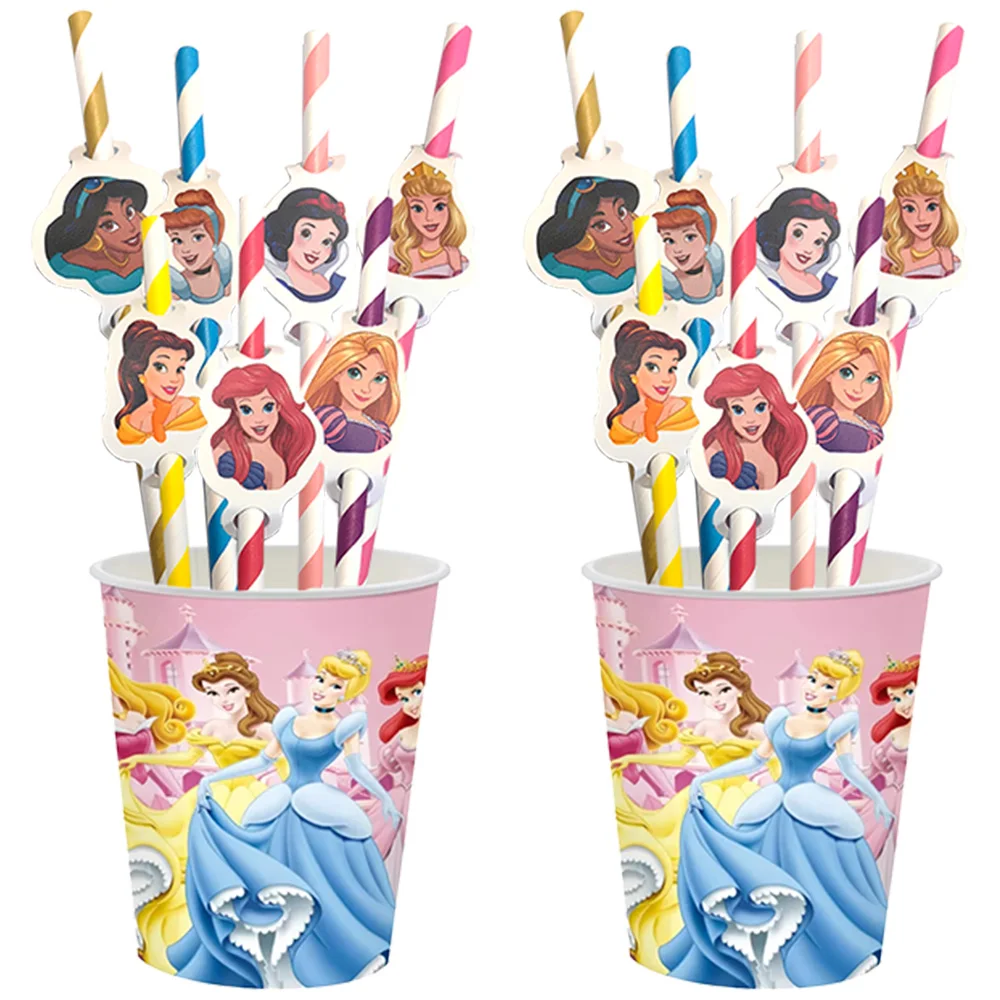 Pailles en papier princesse Disney, décoration d'anniversaire, nappe de princesse rose, décoration de gâteau, fournitures de fête prénatale pour fille, nouvelle collection