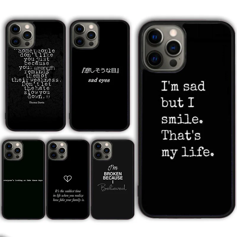 Sad depression Black Word Phone Case Cover For iPhone 16 15 14 Plus 11 12 mini 13 Pro Max Apple X XR XS max