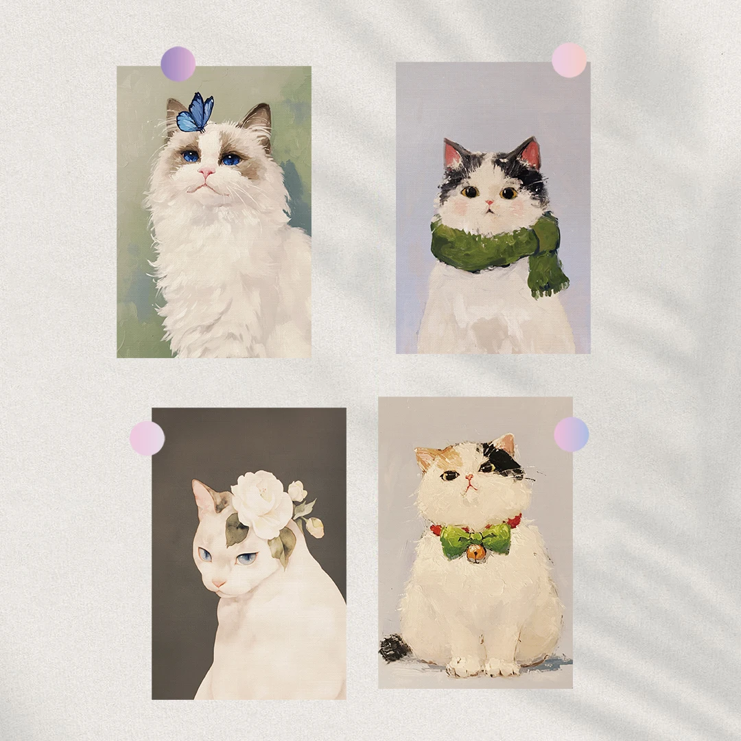 10PCS Cartoon Cat Album Card Sticker Notebook Wedding Art Picture Happy Holidays Laptop Nostalgia Living Room Creative Cards
