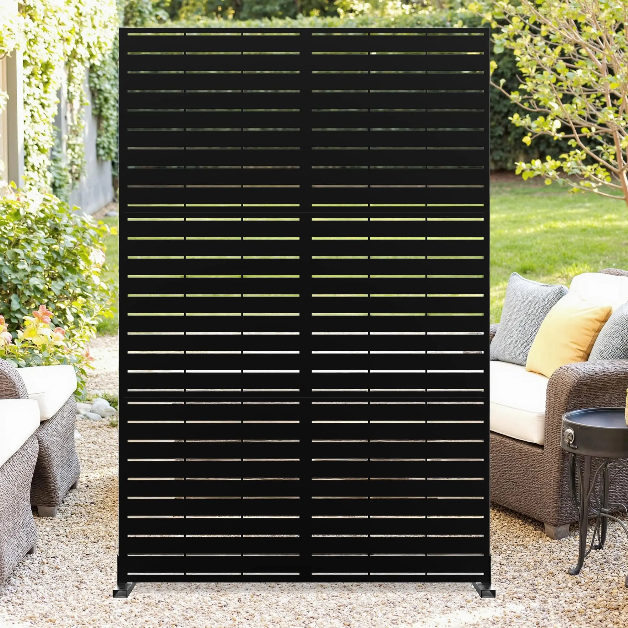 Freestanding Metal Garden Privacy Screen Panel with Stand, 72