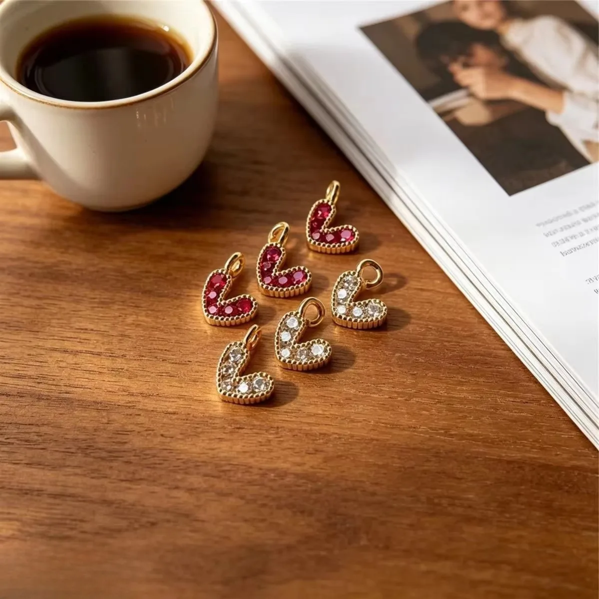 14K Gold Plated Dainty Color Cubic Zirconia Mini Heart Pendants Charms For DIY Stack Bracelet Necklace Earring Jewelry Making