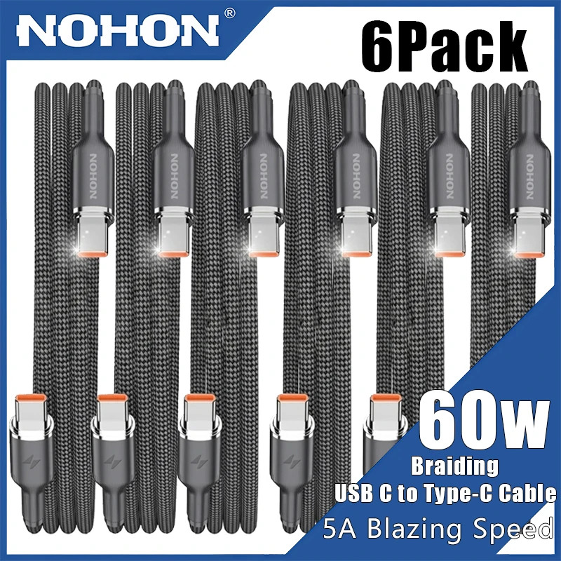 NOHON New 60W Braiding USB-C to Type-C Cable for Macbook Samsung Xiaomi USB-C Cable PD Fast Charging Charger Type-C Wire Cord