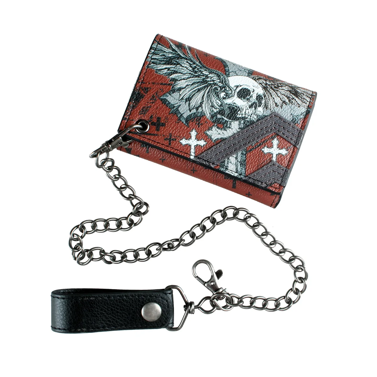 Men's Skull Cross Chain 3 Fold Men's Wallet, Creative Wallet, Christmas And Halloween Gift For Men