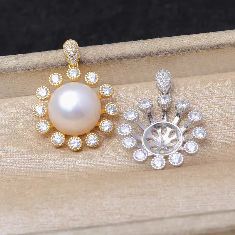 

Wholesale S925 Sterling Silver Pendant Mounts Base Findings Settings Mountings Jewelry Fittings for 12-13mm Pearls 3pcs/lot