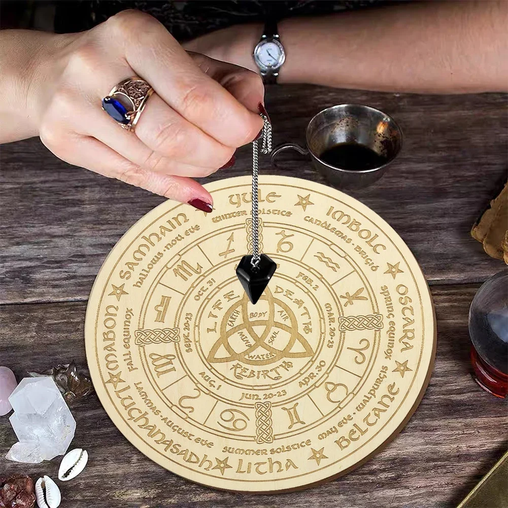 Witch Celtic Knot Pendulum Board Divination Constellation Astrology Sacred Geometry Wooden Plate Crystal Base Wicca Prop Coaster