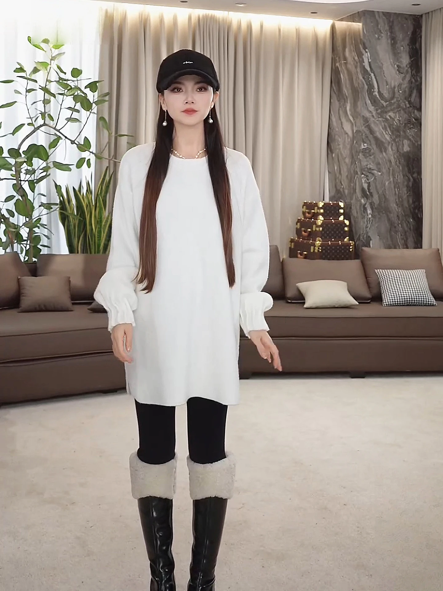 

eila Women's Thiened Lantern Sve Sweater Pure Color Mid-Length Casual Sle Knitted Pullover for Autumn Winter