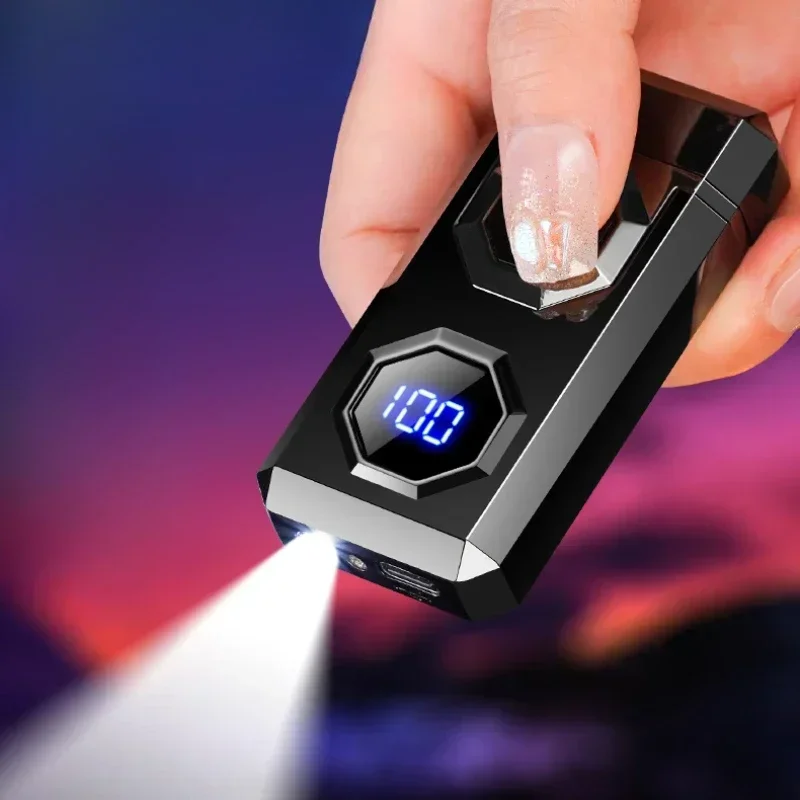 2026 New Big Flame Electric Arc Metal Lighter Windproof LED Lighting Power Display Ignition Display Fast Charge Ignition Gadgets