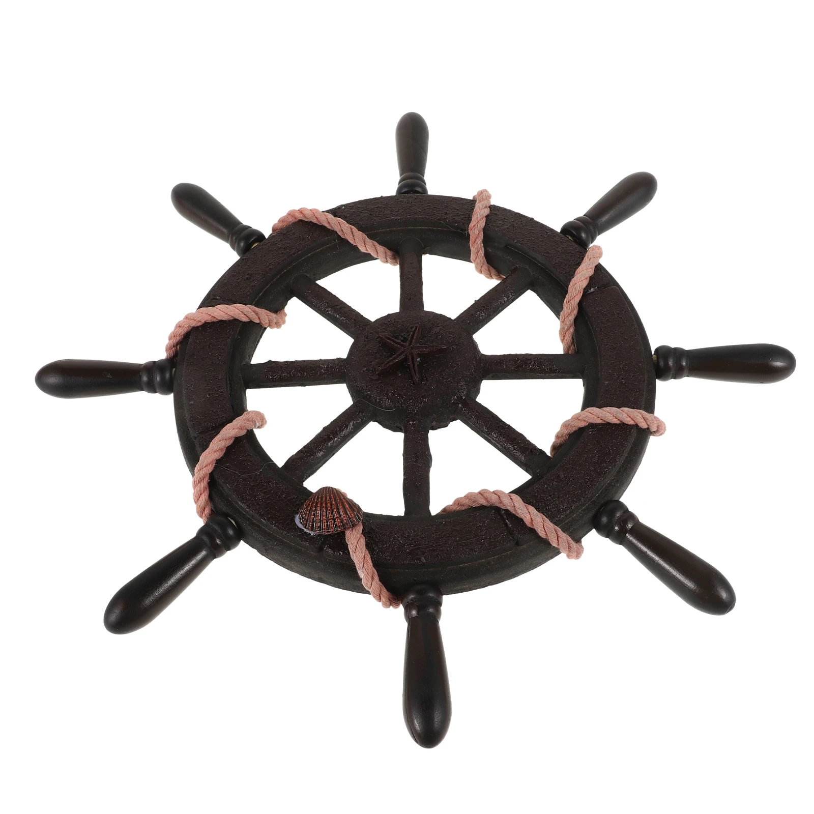

34Cm Wooden Ship Wheel Hanging Ornament Nautical Wall Art Mediterranean Style Home Decor Indoor Accent Piece