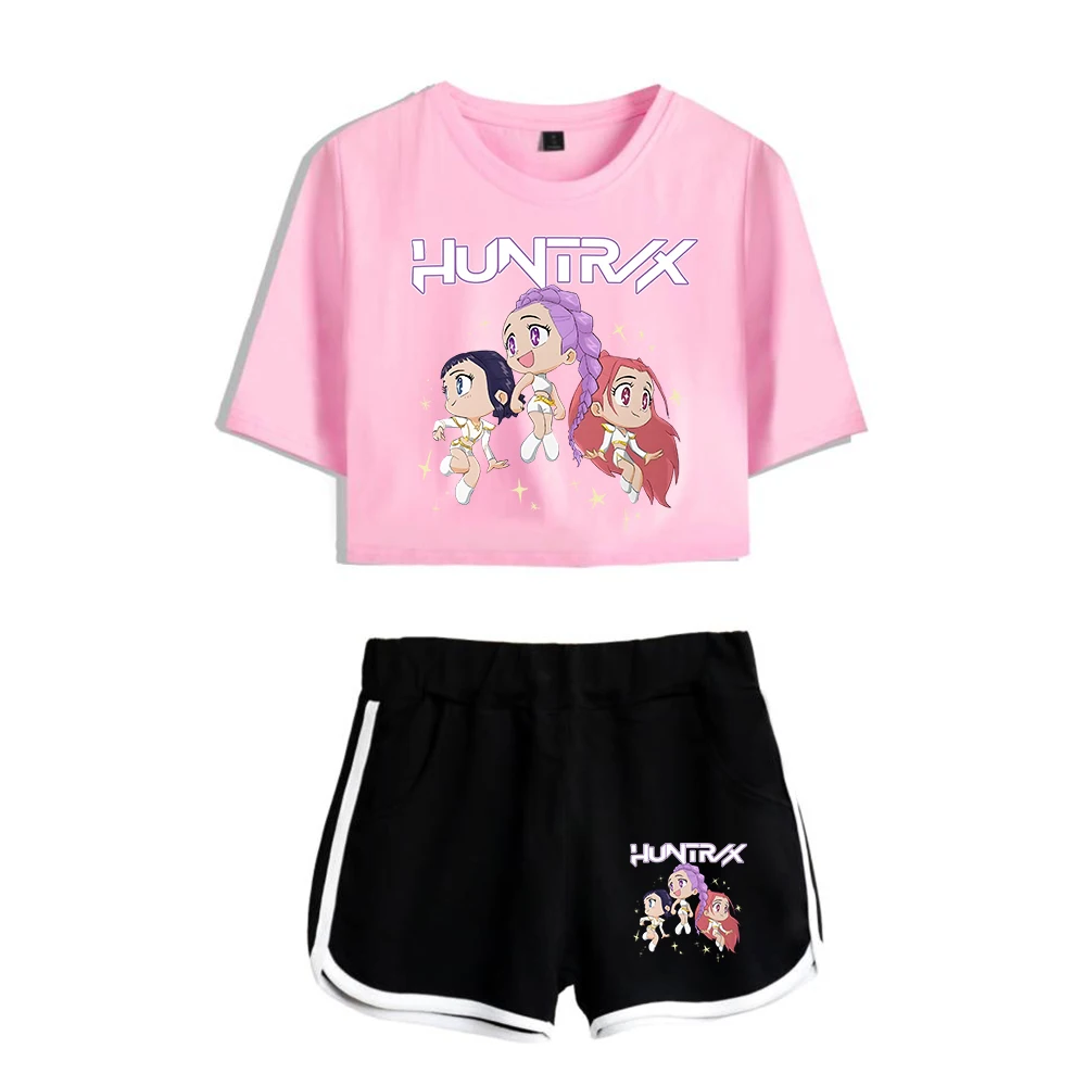 

KPop Demon Hunters As Seen On Huntrix World Tour Short Sleeve Crop Top Two Piece Set Female T-shirts+Shorts Women's Top Sets