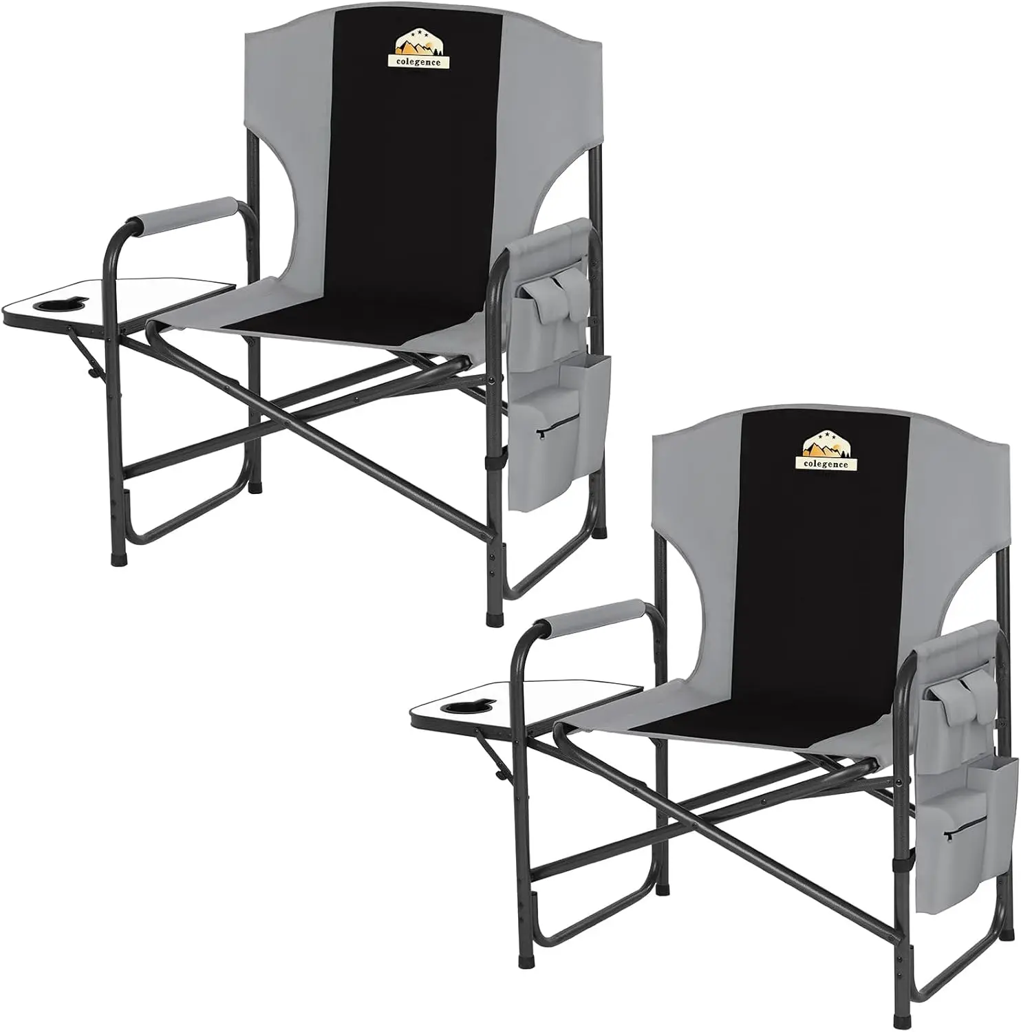 

Heavy Duty Folding Camping Chair Set of 2, 600LB Capacity with Side Pocket & Adjustable Table for Outdoor Use