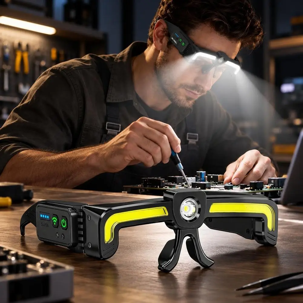 Wearable Glasses LED Headlamp Motion Sensor Rechargeable Work Light Spotlight Floodlight Headlight For Repair Fishing