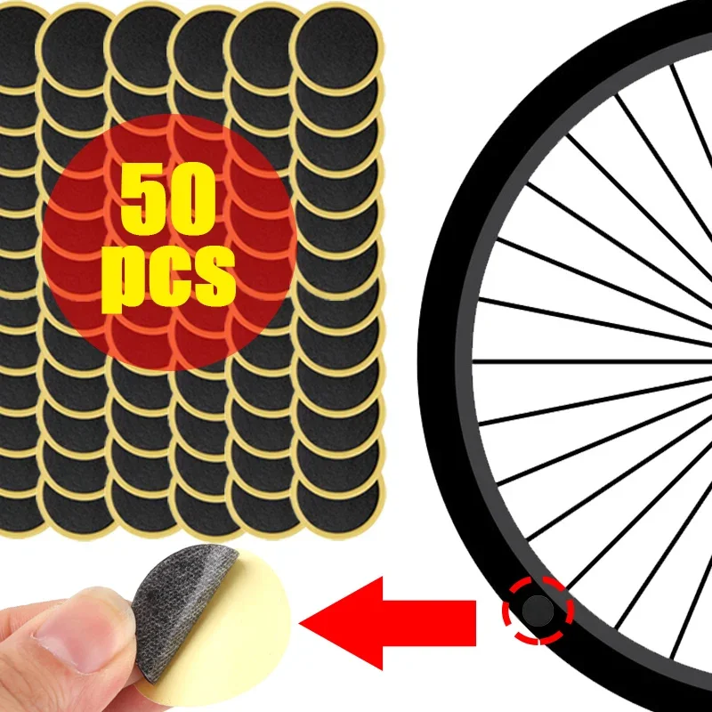 

1/50pcs Self Adhesive Bicycle Tire Patch Glue Free Bike Inner Tube Repair Pad Glueless Tires Fixing Tool Cycling