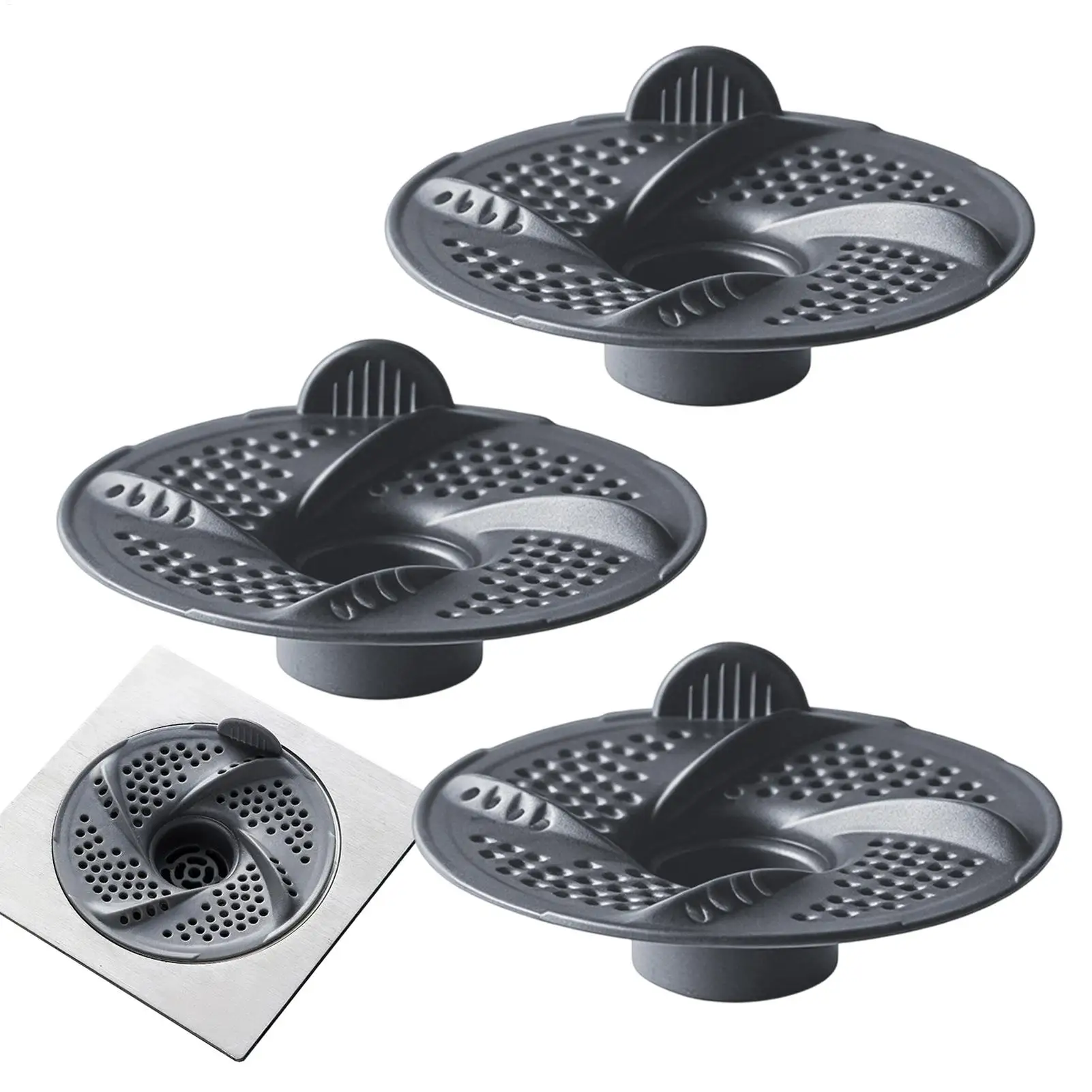 3Pcs Shower Drain Hair Catcher Floor Drain Anti-Clogging Bug Proof Hair Collector Rotating Mesh Design Sink Strainer