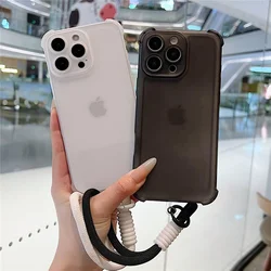 With Lanyard Clear Matte Phone Case For Oppo A5 Pro A5X A3X A5 A80 A40 A60 A79 A98 A74 A78 A38 A18 Shockproof Wrist Strap Cover