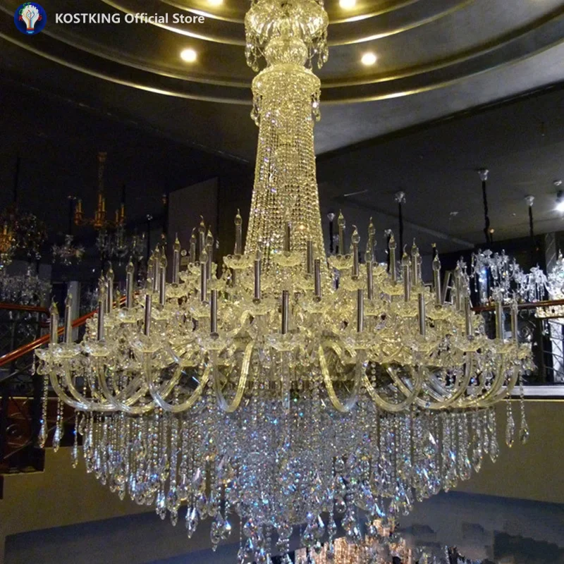 Transparent Large Crystal Chandeliers Engineering Lights Creative Personality Staircase Luminaire Home Lighting Contemporary