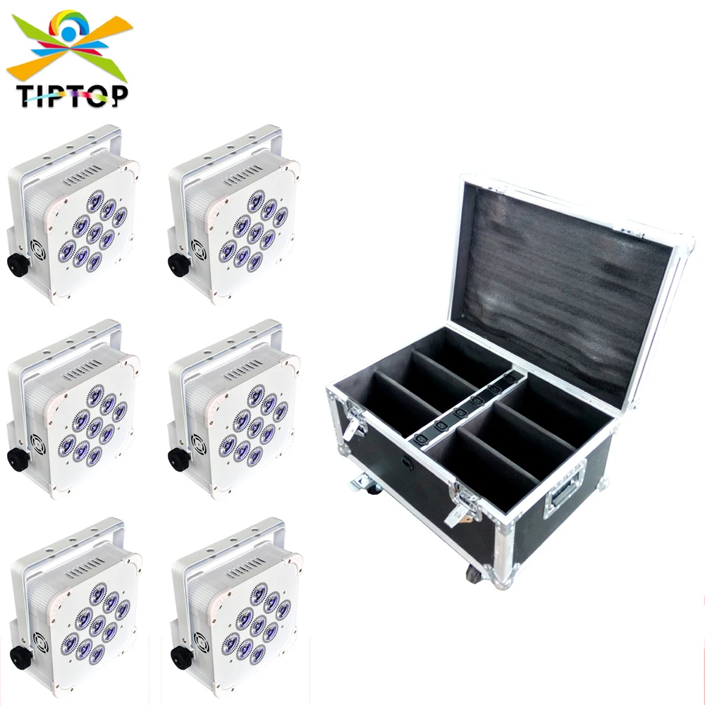 

6IN1 Charging Flightcase Pack 9x18W Tyanshine Battery Wireless Led Par Light RGBW UV 6IN1 Color Stage Remote Control White Case