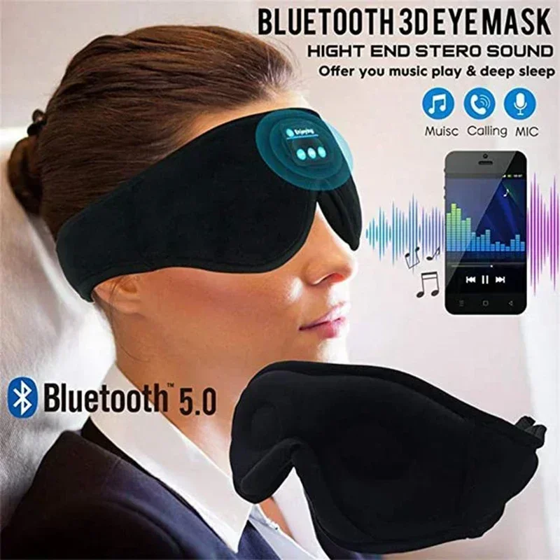 Dengan Mikrofon untuk Tidur Samping Masker Tidur 3D Masker Mata Set Kepala Ikat Kepala Lembut Elastis Nyaman Headset Musik Nirkabel Masker Mata
