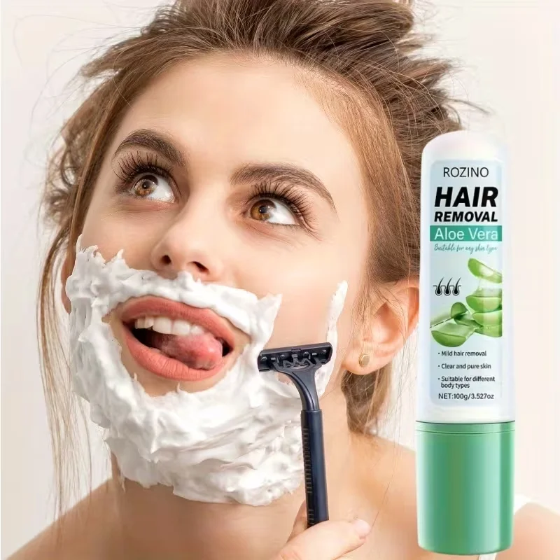 ROZINO Aloe Vera Hair Removal Cream 100g, Unisex Body Hair Removal Cream for Men Women, Easy Apply Hair Removal Cream for Legs Arms Underarms, Personal Care Beauty Cream