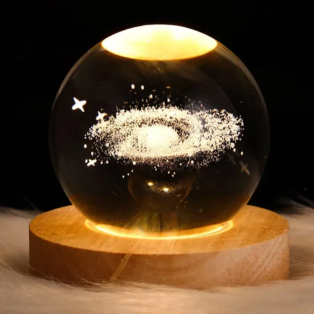 Bola de cristal 3D luz noturna brilhante galáxia planetária lâmpada de cabeceira iluminação decorativa para casa presente de Natal