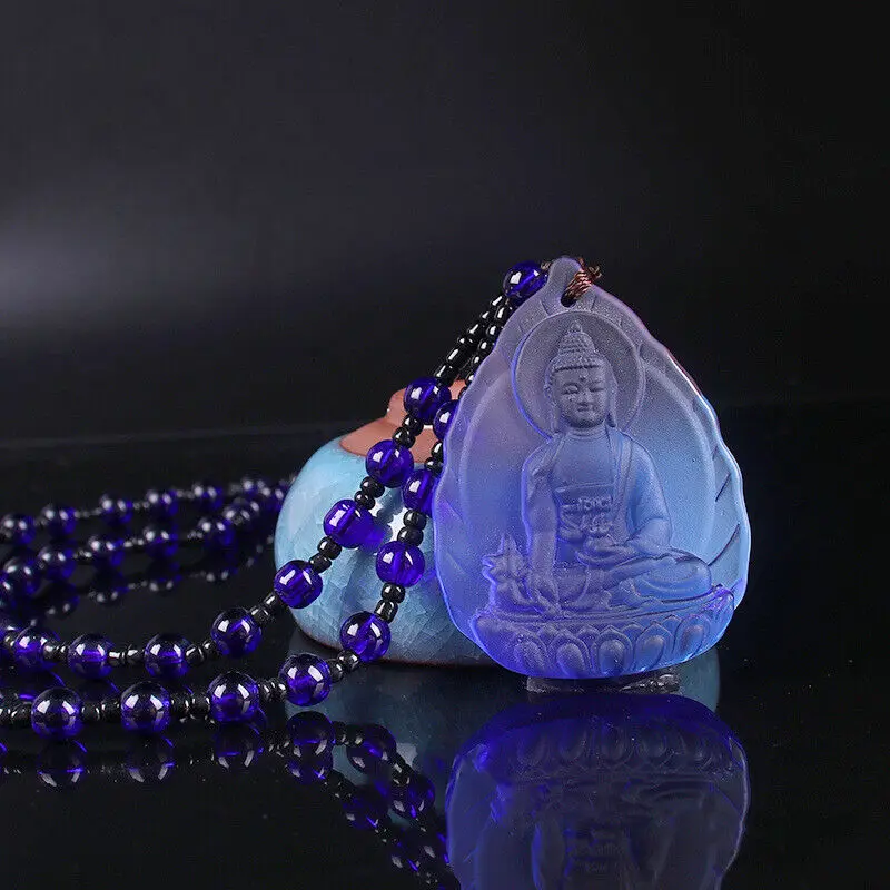 Buddha Pendant Medicine Statue Necklace Amulet Blessed Glass