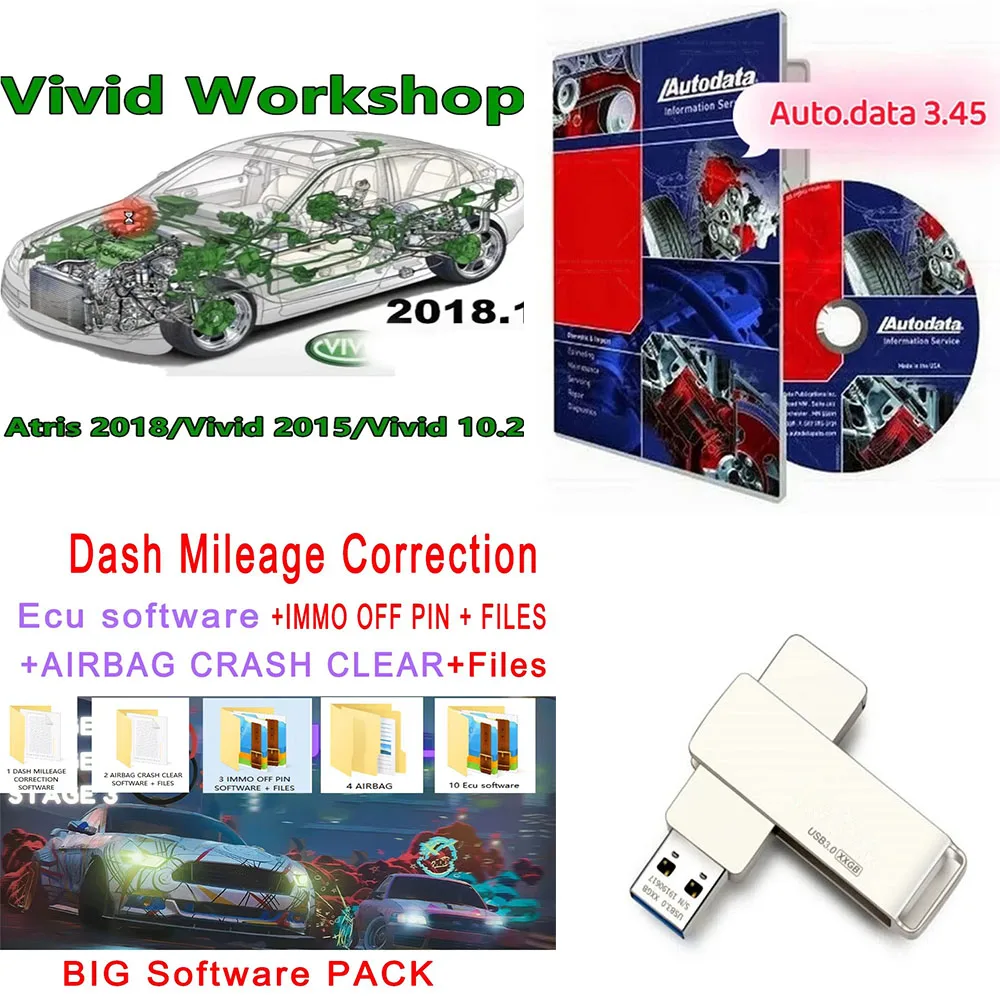 2024 Autodata 3.45 Car Software + Vivid Workshop Data Atris-Stakis Technik 2018.01V Multi + Immo Airbag DASH MILLEAGE CORRECTION