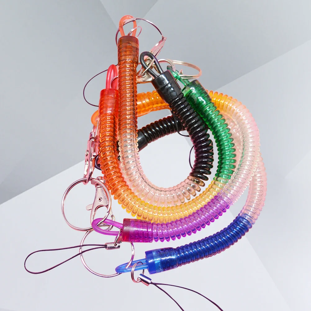 4Pcs Flexible Theftproof Spring Coil Cord Stretch Tether Safety Keychain Ring With Clip (Random Color)