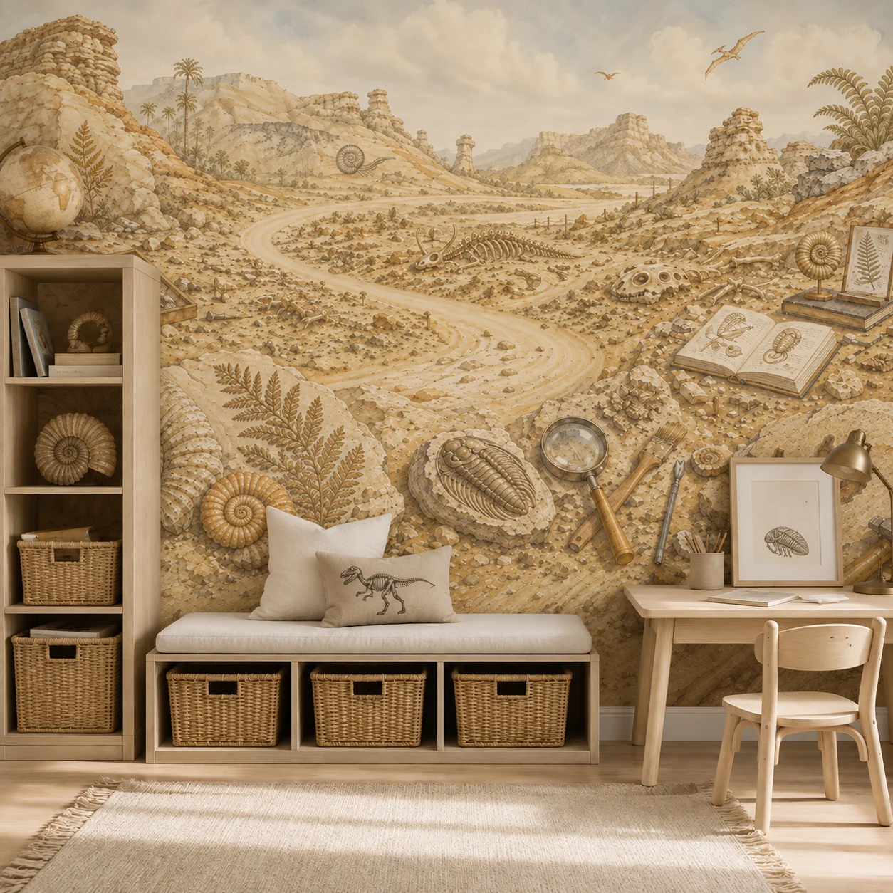Dinosaur Fossil Wall Mural Archaeology Excavation Vintage Kids Room Wallpaper Non Self Adhesive Needs Glue
