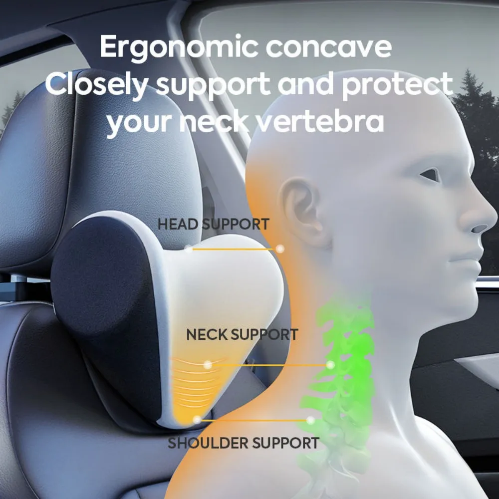 Multifunctional Car Neck Headrest Pillow Cushion Auto Seat Memory Foam with Adjustable Phone Holder and Storage Hook for Child