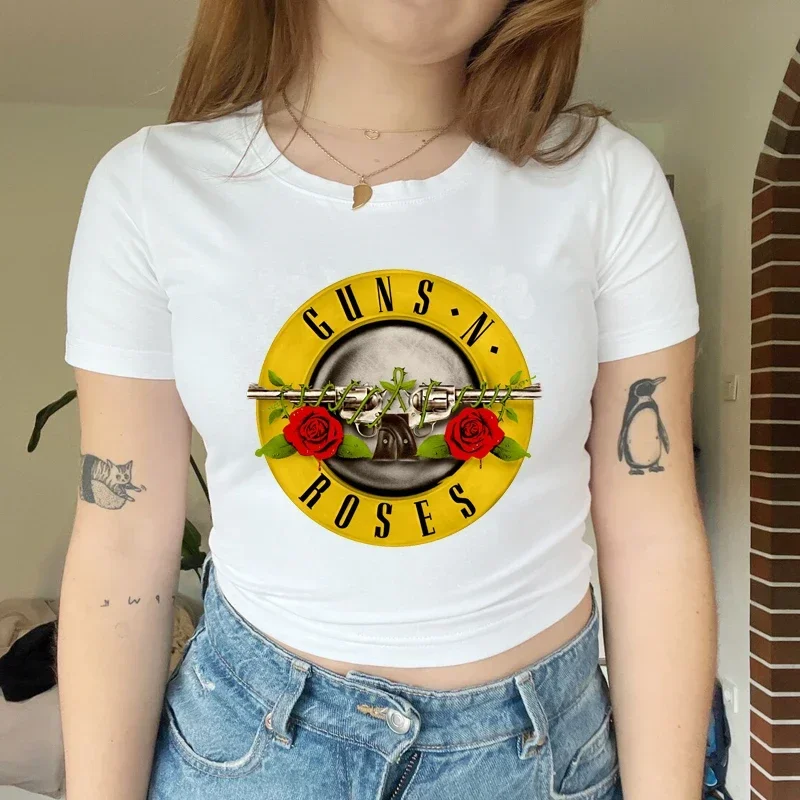 Vintage Guns N Roses Summer Fashion Women Cropped Top Streetwear Y2k Clothes Harajuku Baby Tee Fans Gift T Shirt Dropshipping