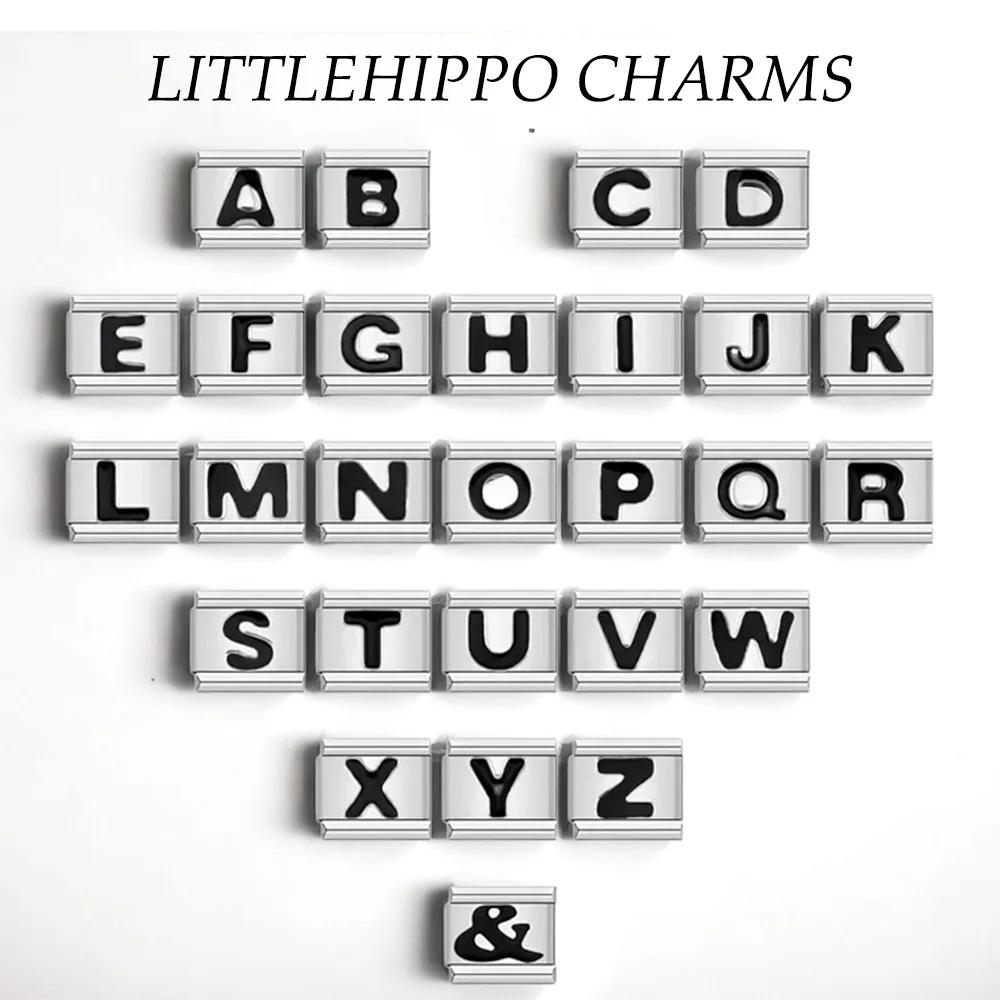 Fashion  26 English A-Z Letters Black Italian Link Charm for 9mm Stainless Steel Neutral Bracelet DIY Jewelry Making