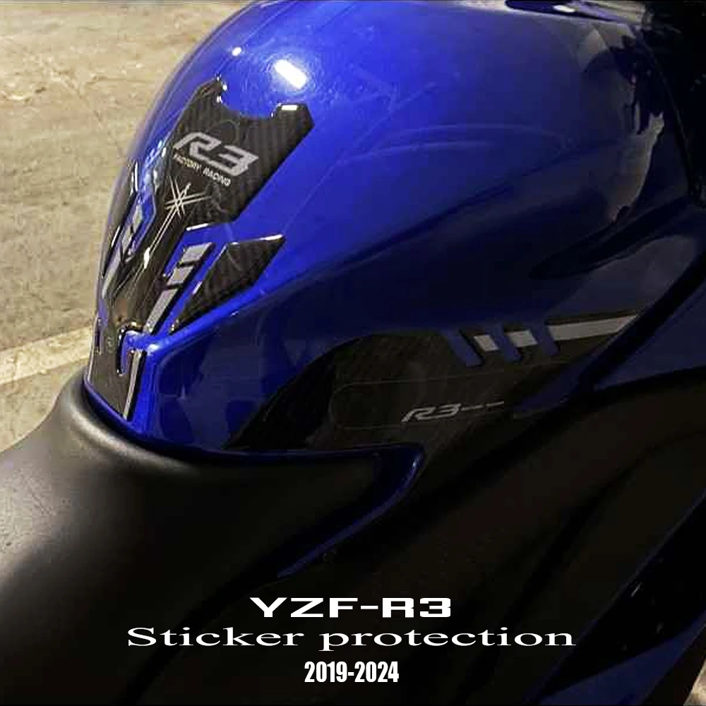 R3 Pattern Motorcycle 3D Carbon Fiber Tank Buffer Pad Protection Decal Protective Sticker For YZF R3 YZFR3 2023 - 2019