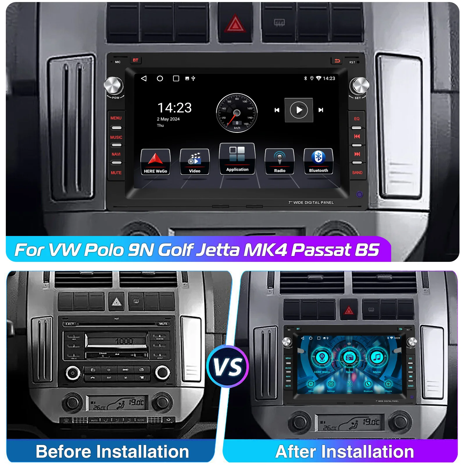 ESSGOO 2+64G 14 7" Car Stereo Radio GPS Navigation For VW Polo Jetta Golf 4 Polo Passat B5 T5 Carplay Android Auto BT Wifi RDS