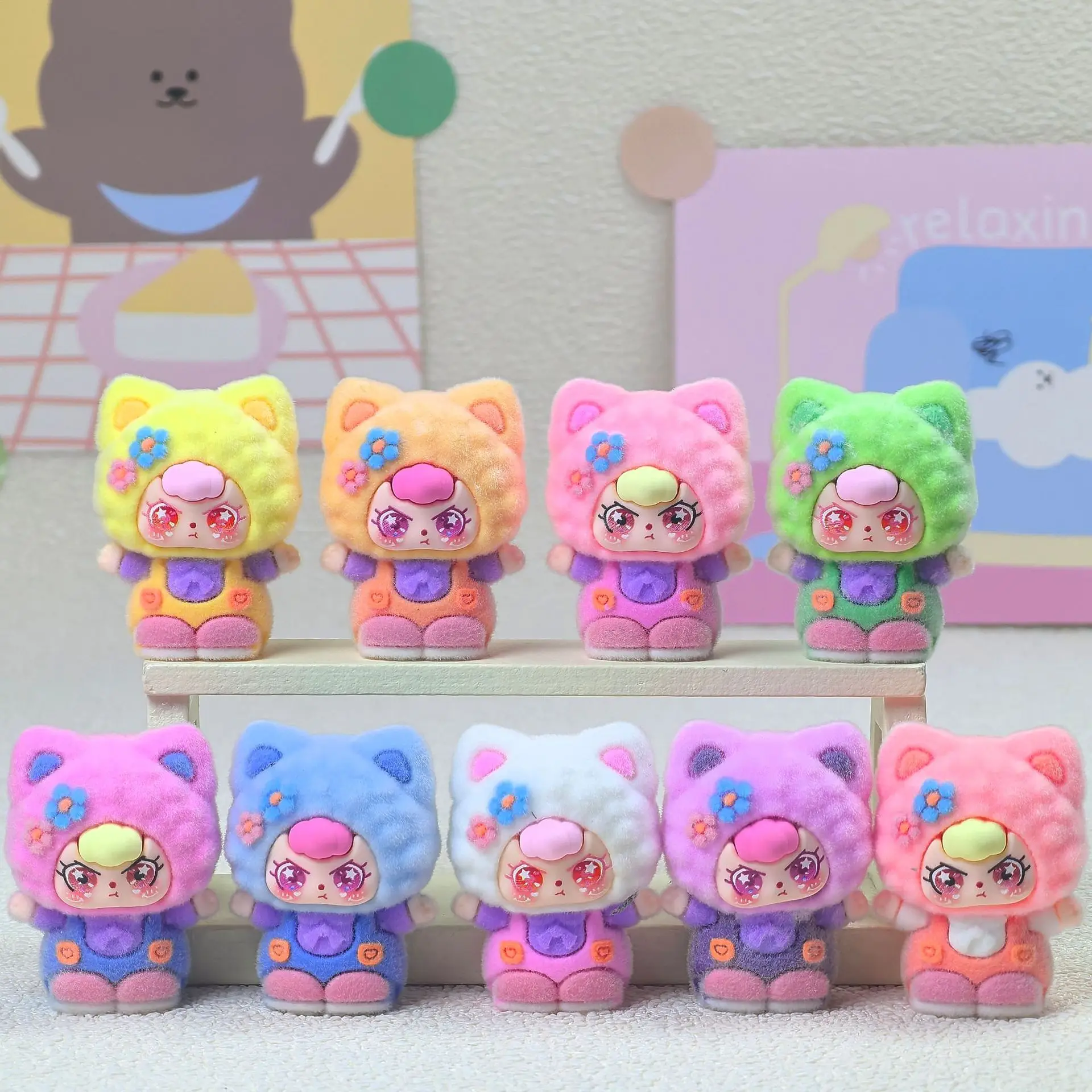 

9pcs/Set Flower Cat Doubao Figure Toy Mini Cat Figurine Desktop Decoration Model Ornaments Toys Boys Girls Christmas Gifts