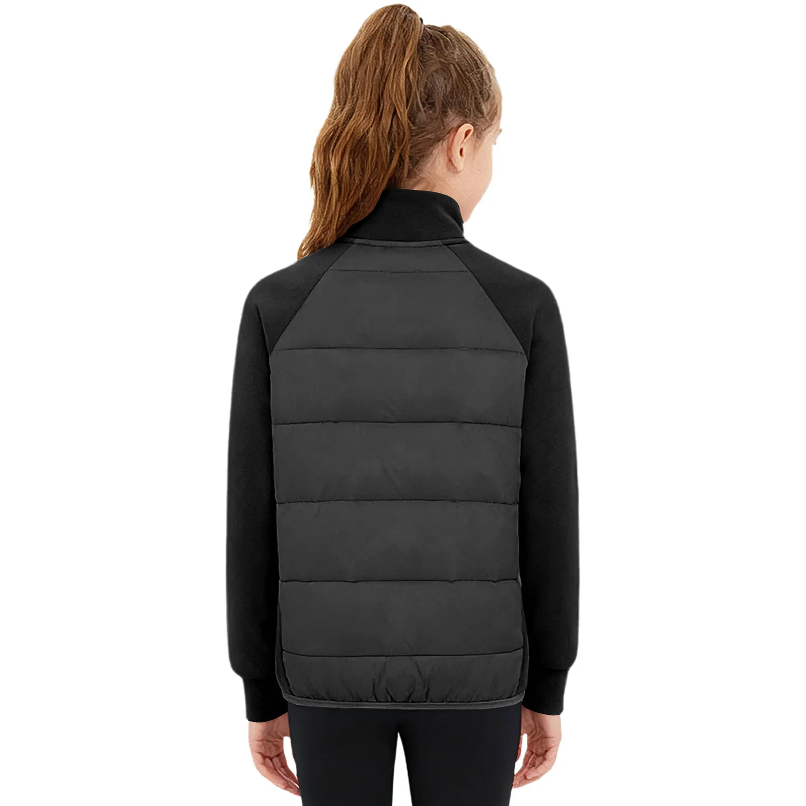 Modische Warm-up-Pufferjacke für Mädchen und Jungen, langärmelig, Daumenlöcher, Reißverschluss, Daunenmantel, Teenager, Skifahren, Workout, Outdoor-Sportbekleidung