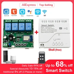 4CH Tuya Smart Switch 220V WIFI Module Remote Control USB 5V 12V 24V 85-250V RF Receiver 10A Smart Relay Includes Free shell