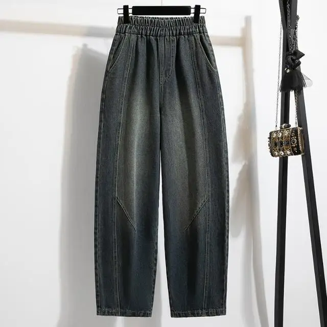 Women's Denim Machete Pants Spring Autumn 2027 New Retro Versatile Jeans Are Loose Fat Mm-covered Harem Cowboy Trousers Female