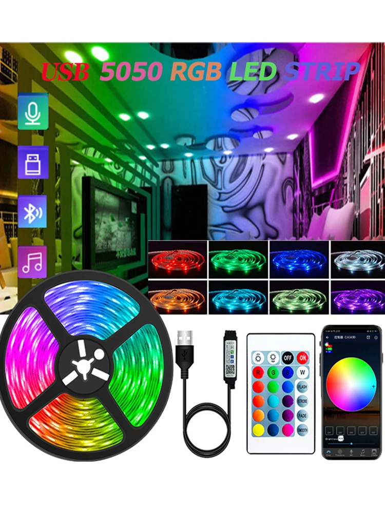 RGB 5050 Bluetooth LED Light Strip 5V USB Pilot na podczerwień Elastyczna taśma lampowa Dioda wstążkowa na imprezę festiwalową TV Sypialnia