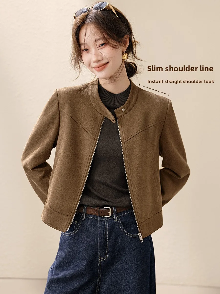 Mo han mei nova york motocicleta sle ultra macio camurça sintética jaet feminino largo oulder ort outerwear outono 2025