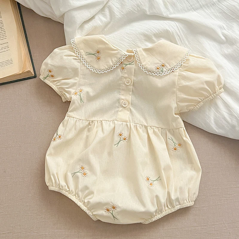 2024 New Summer 0-24M Children Clothes Toddler Baby Girls Jumpsuit Short Sleeved Cotton Embroidery Infant Baby Girls Bodysuits