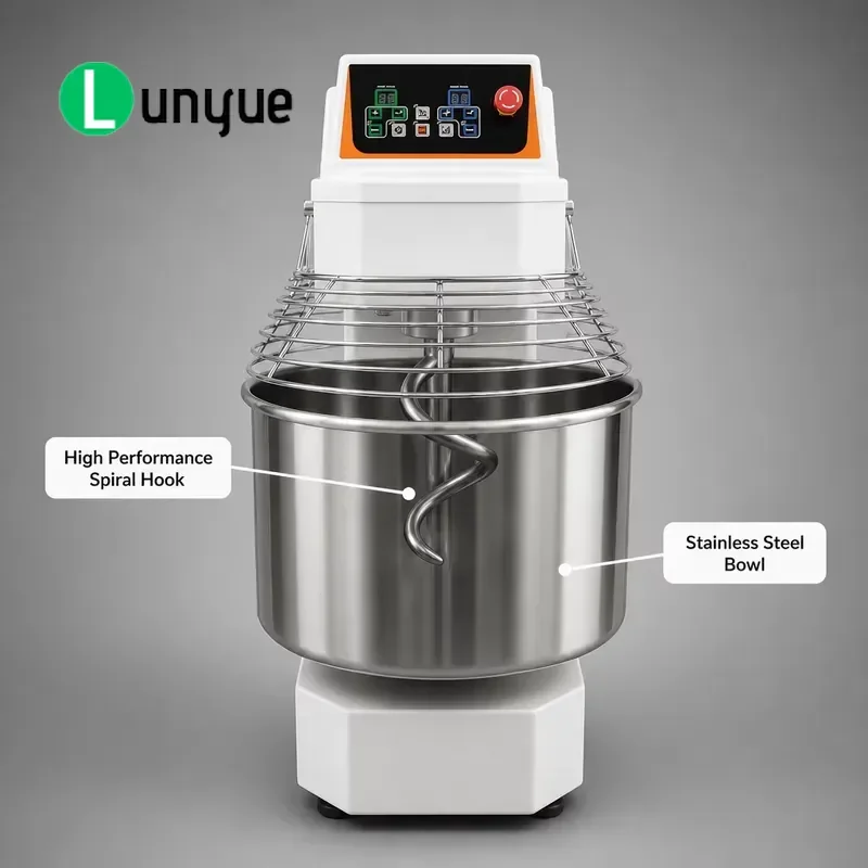 Automatic Vertical Spiral Dough Mixer Electric Bread Kneader for Bakery Wheat Flour Milk Water High Efficiency Commercial Use