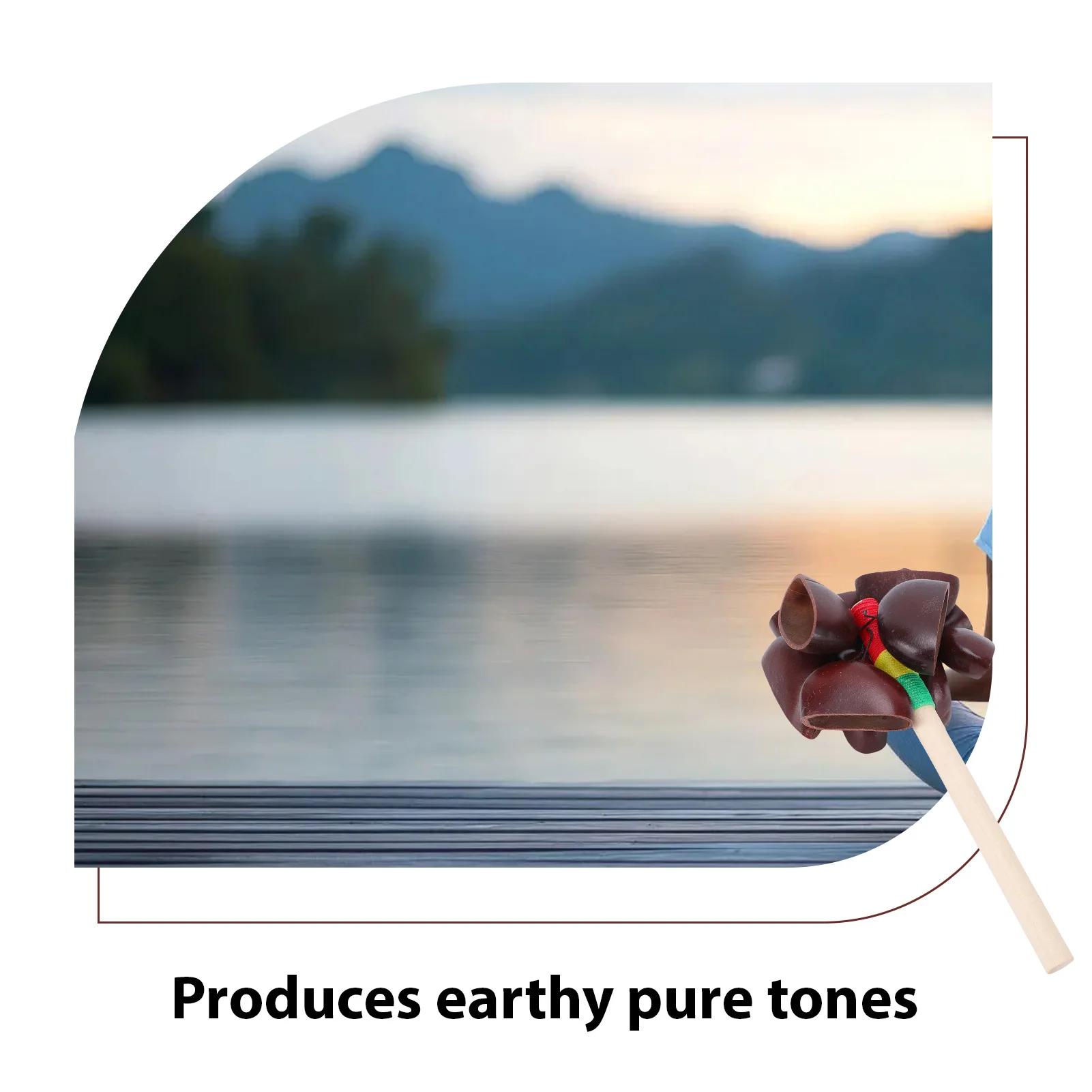 Campana de mano artesanal de cáscara de semilla, maraca, instrumento musical de percusión con mango de caoba para yoga y meditación