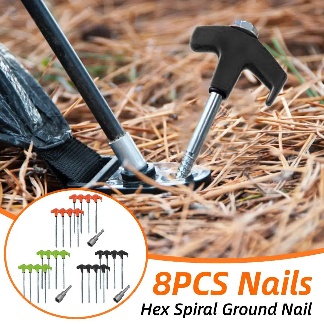 

Набор из 8 сверхпрочных колышков для палатки с шестигранной головкой, винтовые крепления для кемпинга, сада, пикника, активного отдыха