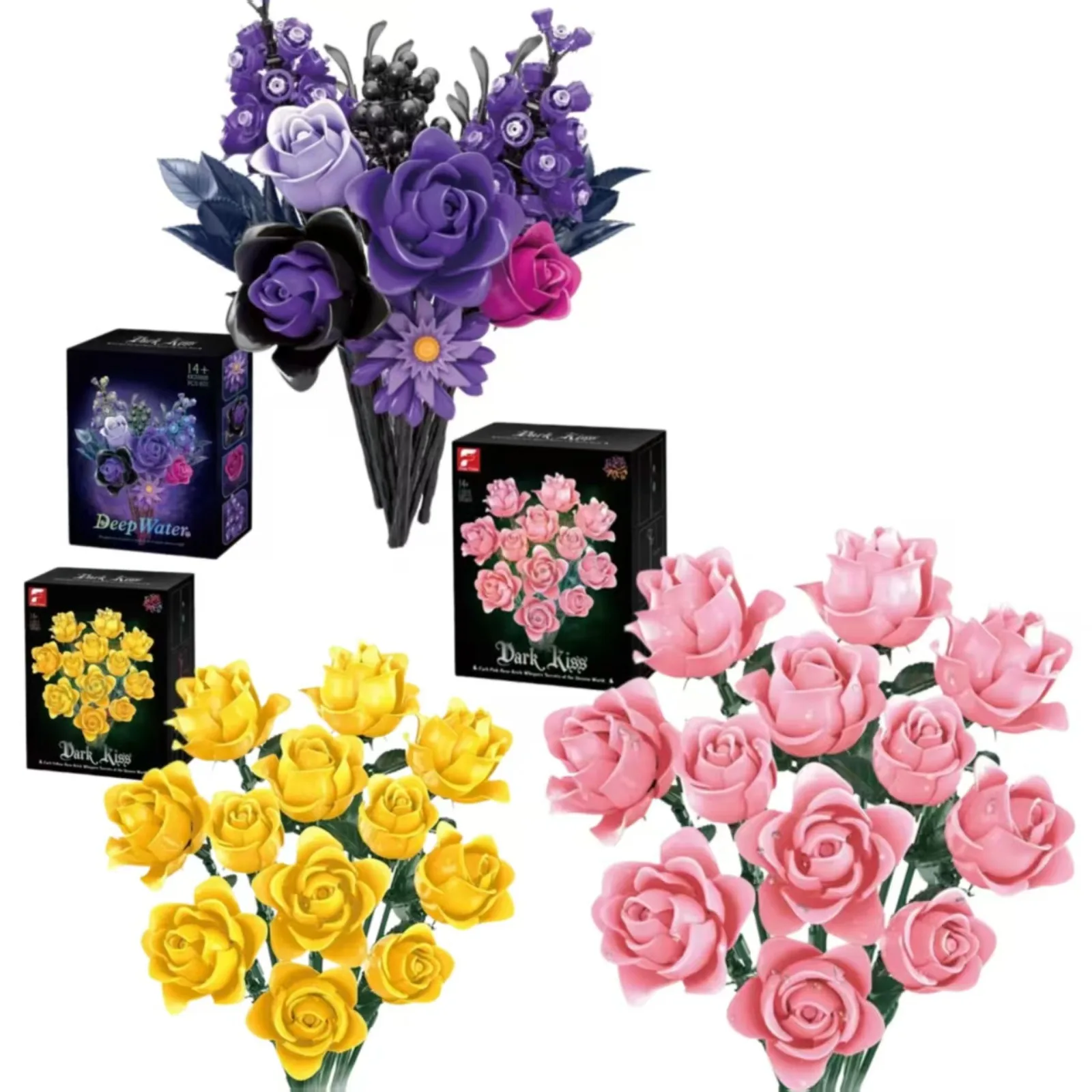 

Purple/Yellow/pink Rose Botanical Blocks Set Artificial Rose Flower Building Bricks Toy Christmas Gifts for Women and Teengirls