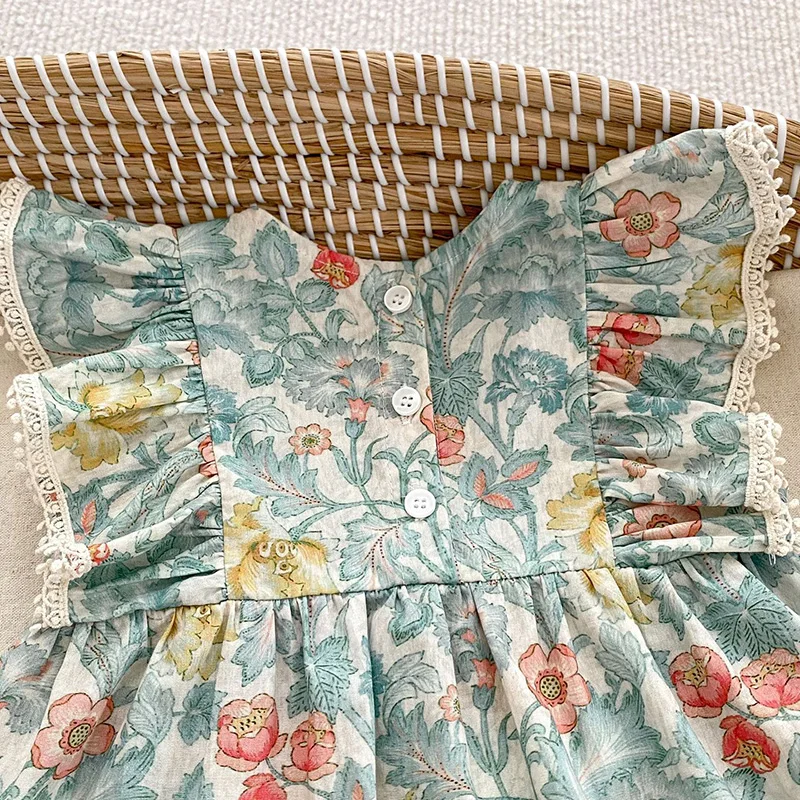 Ropa de verano para niña recién nacida, Pelele de algodón con manga voladora y estampado Floral, 0 a 24 meses, novedad de 2024