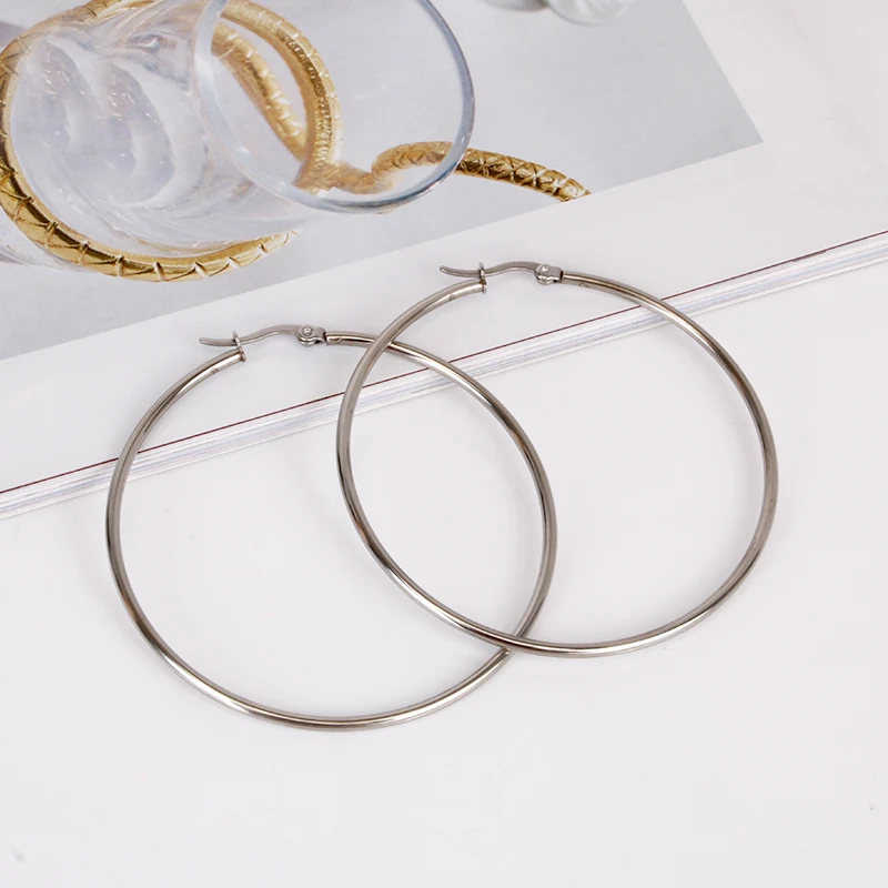 Hgflyxu Stainless Steel Hoop Earrings Circle Gold and Silver Color Women Ear Accessories Simple  Fashion Jewelry